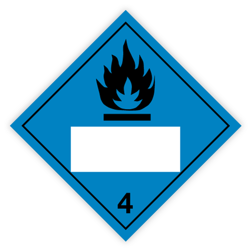 Toon details van 4.3 Stoffen die in contact met water brandbare gassen ontwikkelen met wit UN-vlak
