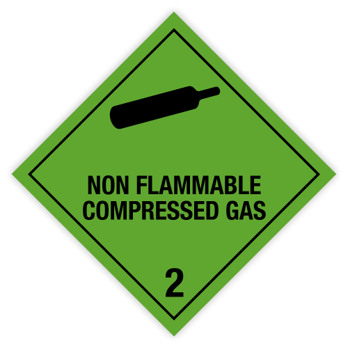 Toon details van 2.2 Samengeperste gassen met tekst ("Non-Flammable, Compressed Gas")